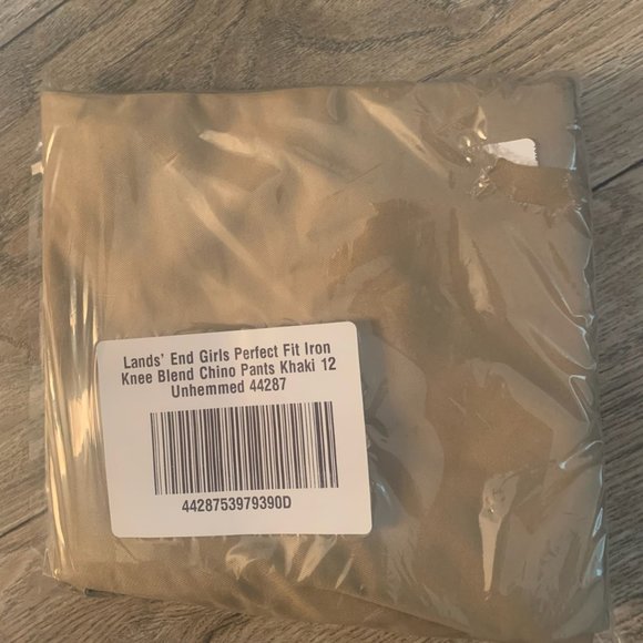 NWT LANDS' END GIRLS PERFECT FIT IRON KNEE BLEND CHINO PANTS KHAKI 12 UNHEMMED - Picture 3 of 5